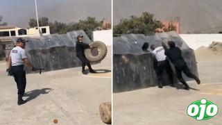 Viral: Policía sufre duro golpe en pleno entrenamiento