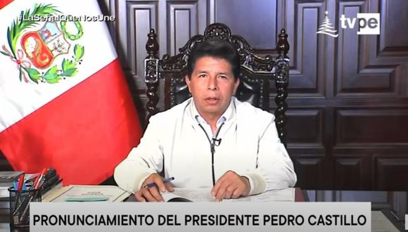 Pedro Castillo brindó un pronunciamiento desde Palacio de Gobierno. (Foto: TV Perú)