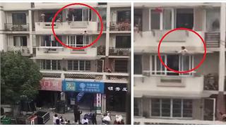 Valiente hombre arriesga su vida para salvar a niña que cayó de una ventana (VIDEO)