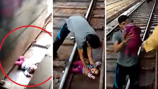 Bebé de un año cae a los rieles, tren pasa, pero salvó milagrosamente de ser arrollada (VIDEO)