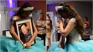 Quinceañera conmueve al bailar vals con la foto de su papá fallecido (VIDEO)