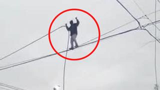 Ladrón roba cables haciendo equilibrismo a varios metros de altura 
