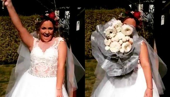 Mujer eligió bouquet de donuts para contraer matrimonio [VIDEOS]