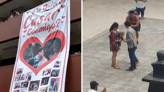 Joven enamorado le propone matrimonio a su amada en patio de la UNFV | VIDEO