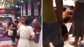 Terrible accidente ocurre en plena boda: tierra se 'traga' una mesa (VIDEO)