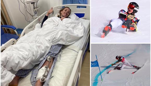 Nina O'Brien sufrió grave accidente en los Juegos Olímpicos de Invierno. (Foto: IG/EFE/Composición)