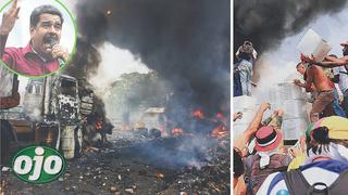 Maduro inhumano ordena quemar tres camiones con ayuda humanitaria para venezolanos (FOTOS)