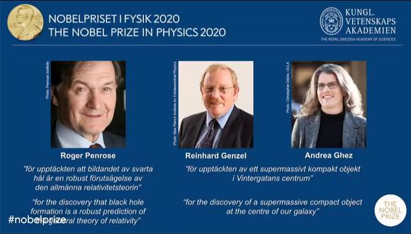 La mitad del premio recayó en Roger Penrose por demostrar “que la formación de un agujero negro es una predicción sólida de la teoría de la relatividad general”.  (Captura / YouTube / Nobel Prize)