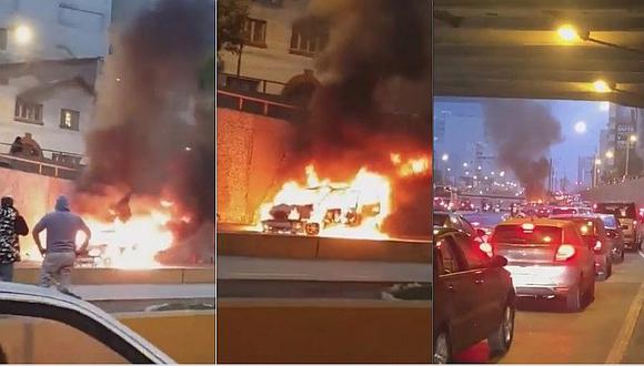 Miraflores: auto se incendió en la Vía Expresa │ VÍDEO