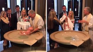 Cura realizaba bautizo, pero pasa por desafortunado accidente (VIDEO)