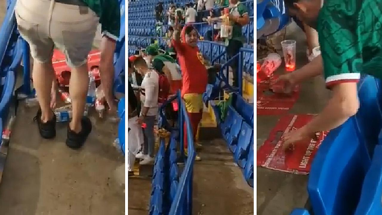 Hinchas mexicanos recogen basura luego de su triunfo en el mundial Rusia 2018