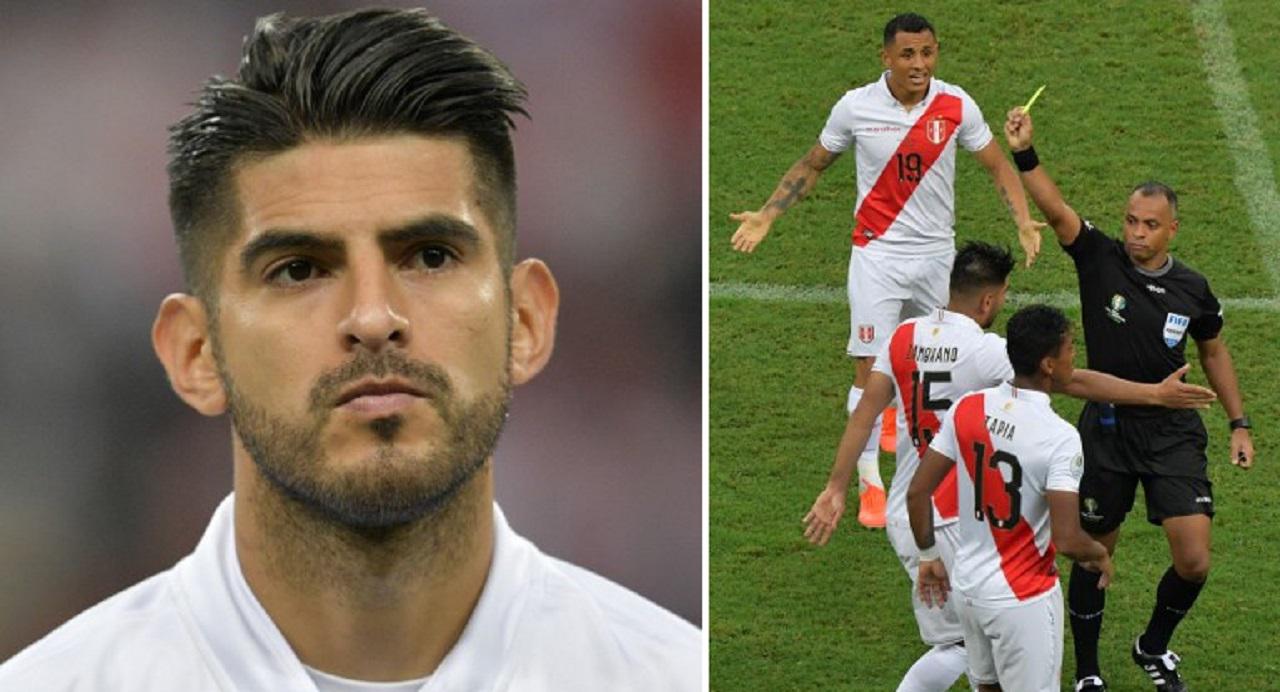 Peru's player Carlos Zambrano before the start of their Copa America football tournament semi-final match against Chile at the Gremio Arena in Porto Alegre, Brazil, on July 3, 2019. (Photo by RAUL ARBOLEDA / AFP)