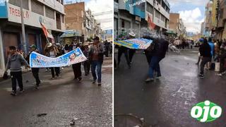 Protestantes en contra de Dina Boluarte no se salvan de los carnavales y terminan mojados