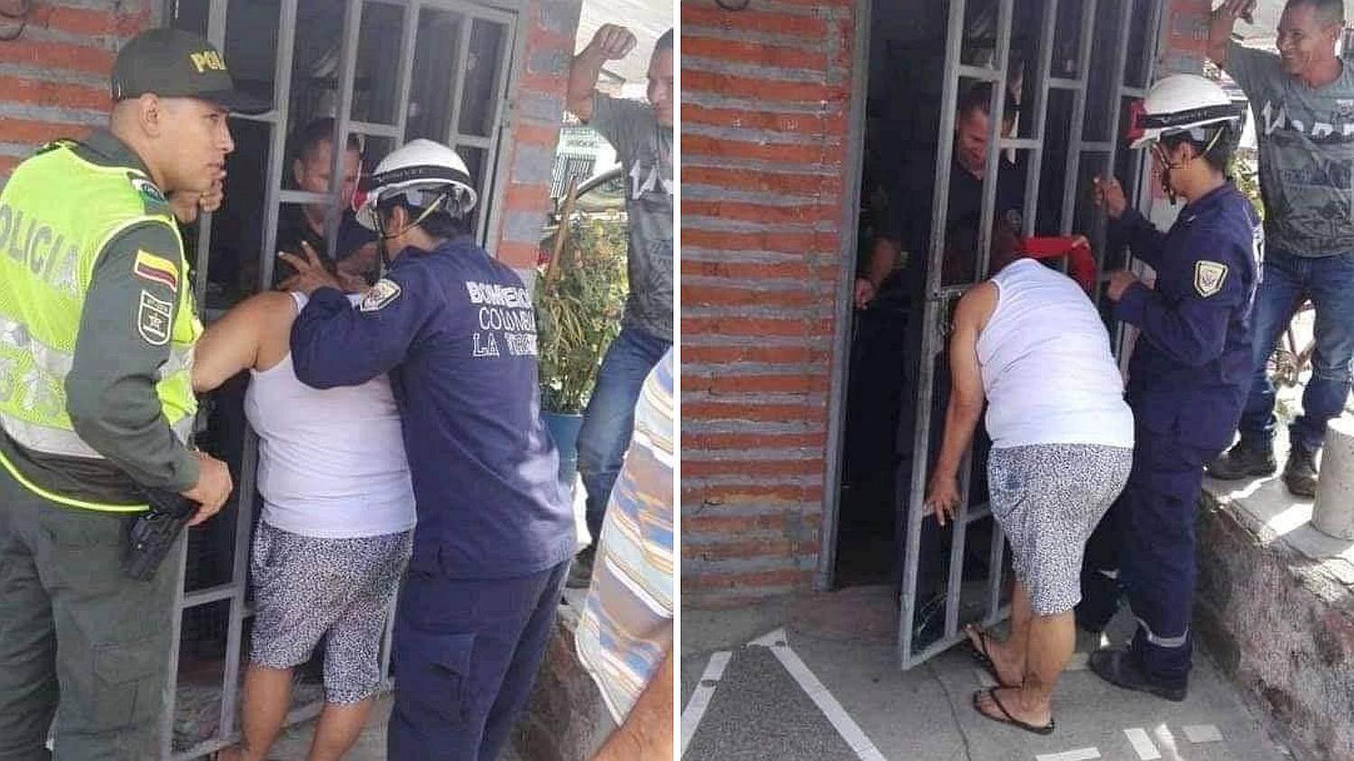 Señora queda atorada en reja por ver qué hacía su vecina en su casa (FOTOS)