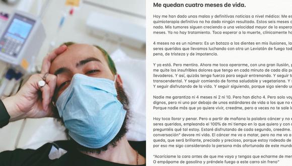 "El cáncer me va a matar, pero no me va a quitar ni un minuto del tiempo que me queda", dice el mensaje de Omar Álvarez, enfermo de cáncer al que le quedan meses de vida. (Foto: @omaralvarez1987 y @OmarAlvarez_ / Instagram y Twitter)