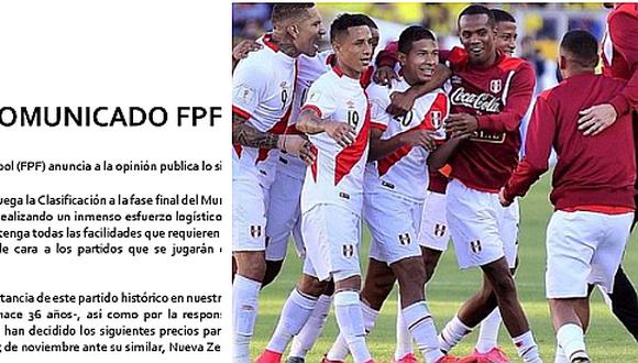 Perú vs Nueva Zelanda: la FPF publicó el costo oficial del partido en Lima
