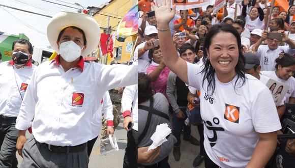 Pedro Castillo y Keiko Fujimori son los candidatos que pasarán a la segunda vuelta electoral, según los resultados de la ONPE. (Fotos: GEC)