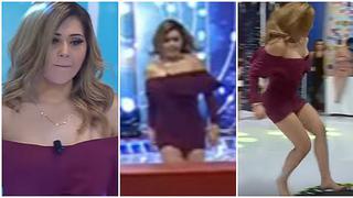 YouTube: quiso pasar reto en televisión pero diminuto vestido le jugó mal (VIDEO)