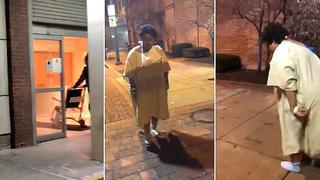 Facebook: video de paciente abandonada en la calle, con una bata y bajo cero desata indignación