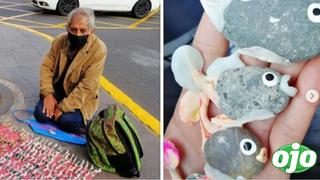 Ancianito vende pescaditos hechos de piedra en el Centro de Lima | FOTOS