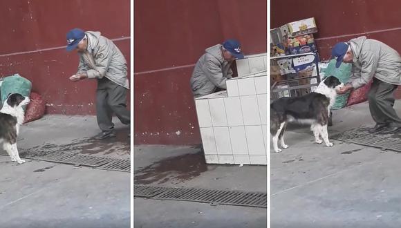 Abuelito se compadece de perrito sediento y le da de beber agua (VIDEO)