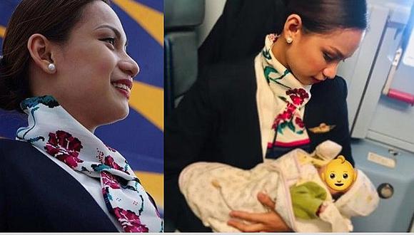 Aeromoza amamanta a bebé de pasajera durante vuelo y se gana elogios de los cibernautas 