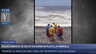 Falso surfista entró a playa La Pampilla con tabla de tecnopor y casi se ahoga
