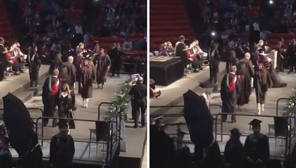 Graduado quiso recibir su diploma con acto acrobático, pero todo terminó mal (VIDEO)