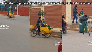 Hombre causa ternura en redes al llevar a su hijo a su colegio en un carrito de helados