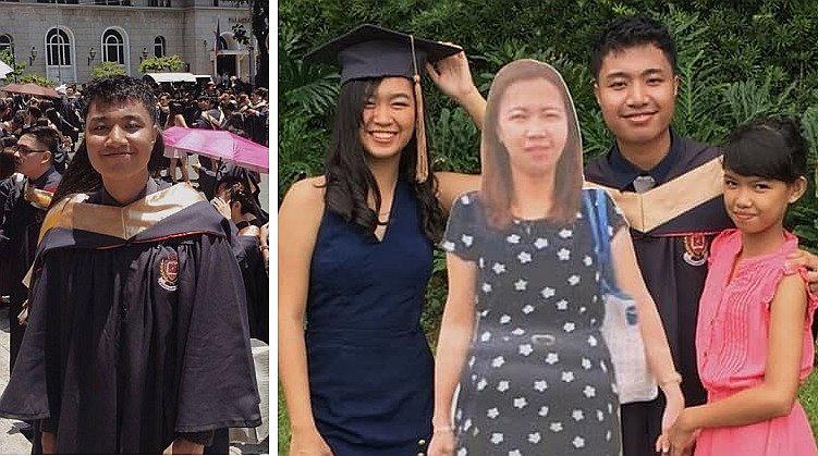 ​Chico se gradúa y lleva foto de su madre muerta en tamaño real para que lo acompañe | FOTOS