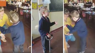 Niño con parálisis cerebral es alentado por sus amiguitos al caminar por primera vez (VIDEOS)