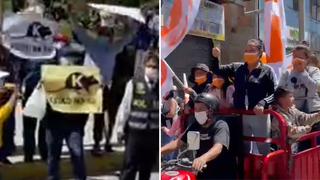 Simpatizantes de Pedro Castillo se cruzan con caravana de Keiko Fujimori en Huaraz y así reaccionaron