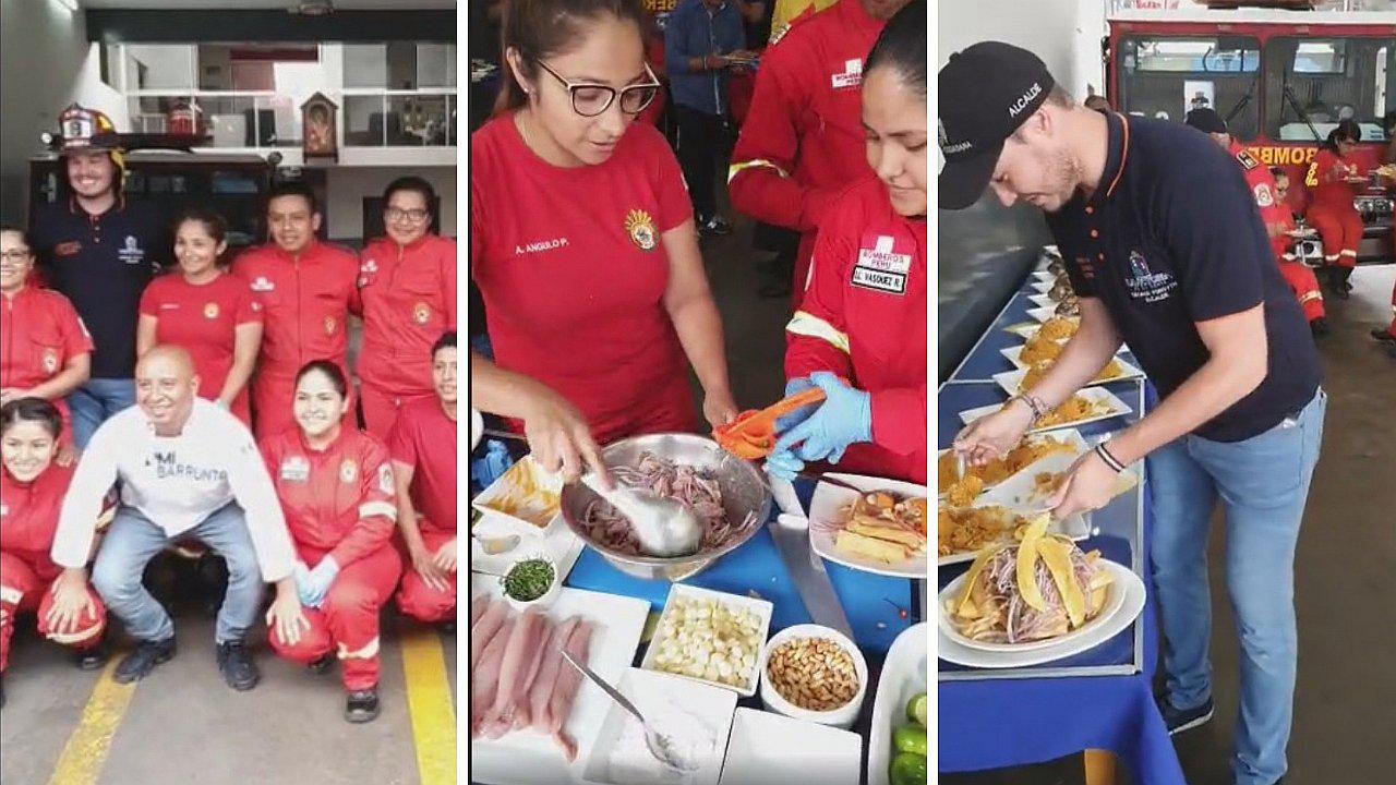 George Forsyth come rico cebiche con bomberos (VIDEO)