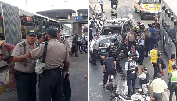 Patrullero choca con bus del Metropolitano y tres personas resultan heridas (FOTOS)