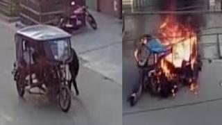 El Agustino: mototaxi con delincuentes a bordo se malogra y vecinos deciden quemarla