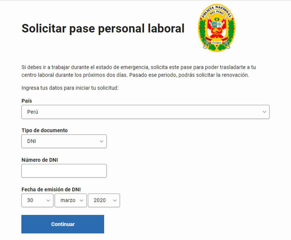 Solicitud de pase personal laboral