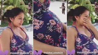 ​Nickol Sinchi muestra tierno momento de su bebé pateando su pancita | VIDEO