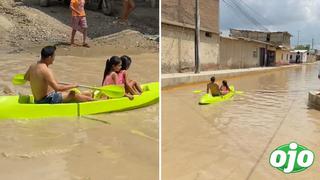 Piura: Padre de familia y su ingeniosa forma de transportar a sus hijas en plena inundación