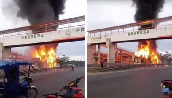 Bus interprovincial se incendia en carretera Federico Basadre en Pucallpa | VÍDEO