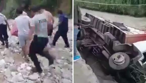  Cuatro muertos y 3 desaparecidos deja volcadura de camión en río de Cajamarca (VIDEO)
