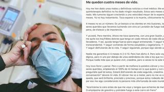 Enfermo de cáncer con 4 meses de vida se despide con un triste mensaje: “Me muero, pero con la mayor suerte del mundo”