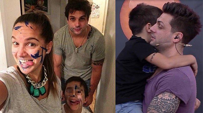 Nicola Porcella junto a su hijo y a la madre del niño