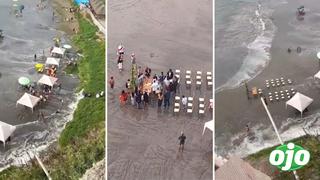 Pareja minimiza salida del mar en Chancay y se dan el “sí” pese a alerta de tsunami 