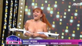 Magaly Medina sufre incidente con escote de su vestido y termina mostrando más de lo debido | VIDEO 