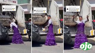 Recolector de basura se vuelve viral al bailar en plena calle con un vestido de fiesta