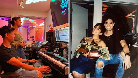 Daniela Darcourt y Tony Succar pasan entretenido momento en el estudio musical del salsero en Miami. (Fotos: Instagram / @tonysuccar / @danieladarcourtoficial).