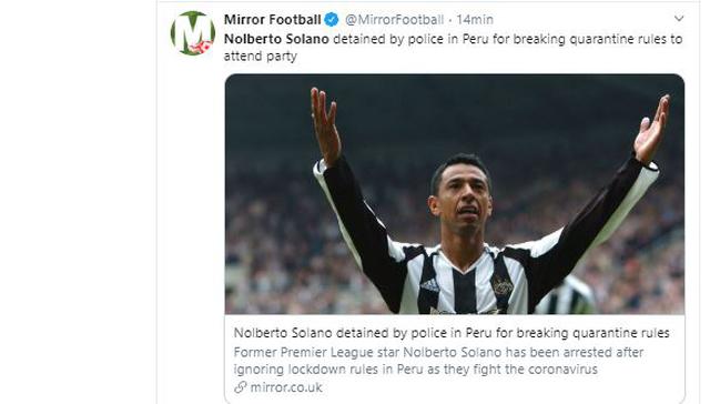 La reacción de la prensa internacional tras lo sucedido con Nolberto Solano. (Captura)