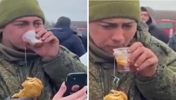 El soldado ruso aprovechó el momento para alimentarse y para comunicarse con su familia. (Foto: Captura YouTube)
