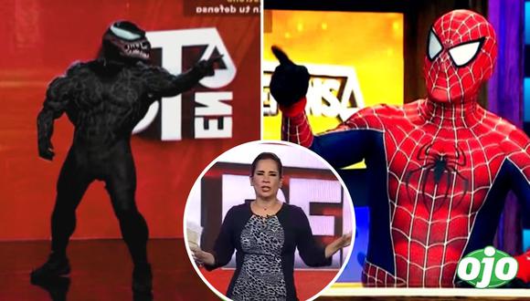 Dos spiderman y un venom se pelean en Latina TV