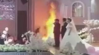 Novios no detienen su boda pese a fuerte incendio en plena ceremonia (VIDEO)